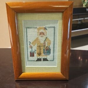 Vintage Cross stitch Santa Framed